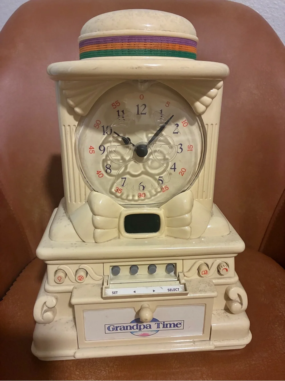Cream Decorative Grandpa Time Standing Clock Sculpture/ Extreme Vintage